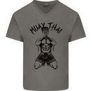 Muay Thai Fighter Mixed Martial Arts MMA Mens V-Neck Cotton T-Shirt Charcoal