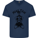 Muay Thai Fighter Mixed Martial Arts MMA Mens V-Neck Cotton T-Shirt Navy Blue
