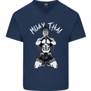 Muay Thai Fighter Mixed Martial Arts MMA Mens V-Neck Cotton T-Shirt Navy Blue