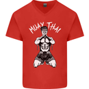 Muay Thai Fighter Mixed Martial Arts MMA Mens V-Neck Cotton T-Shirt Red