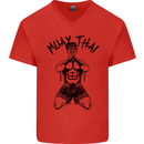 Muay Thai Fighter Mixed Martial Arts MMA Mens V-Neck Cotton T-Shirt Red