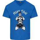 Muay Thai Fighter Mixed Martial Arts MMA Mens V-Neck Cotton T-Shirt Royal Blue