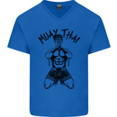 Muay Thai Fighter Mixed Martial Arts MMA Mens V-Neck Cotton T-Shirt Royal Blue