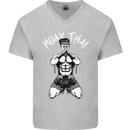 Muay Thai Fighter Mixed Martial Arts MMA Mens V-Neck Cotton T-Shirt Sports Grey