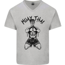 Muay Thai Fighter Mixed Martial Arts MMA Mens V-Neck Cotton T-Shirt Sports Grey