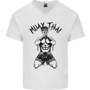 Muay Thai Fighter Mixed Martial Arts MMA Mens V-Neck Cotton T-Shirt White