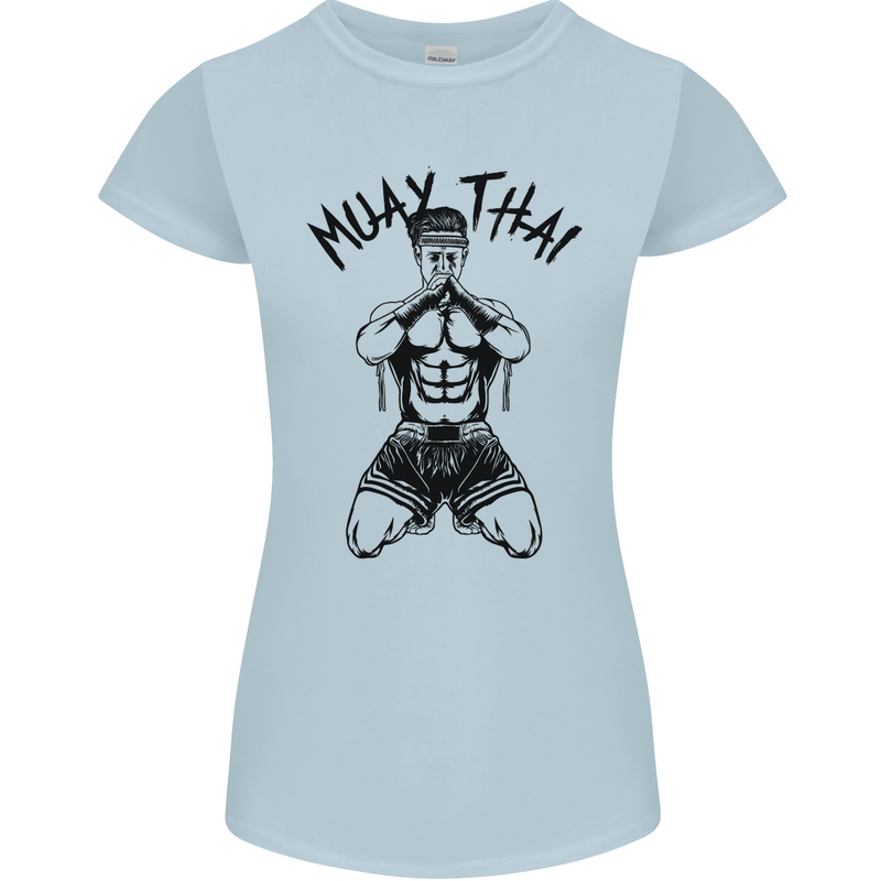 Muay Thai Fighter Mixed Martial Arts MMA Womens Petite Cut T-Shirt Light Blue