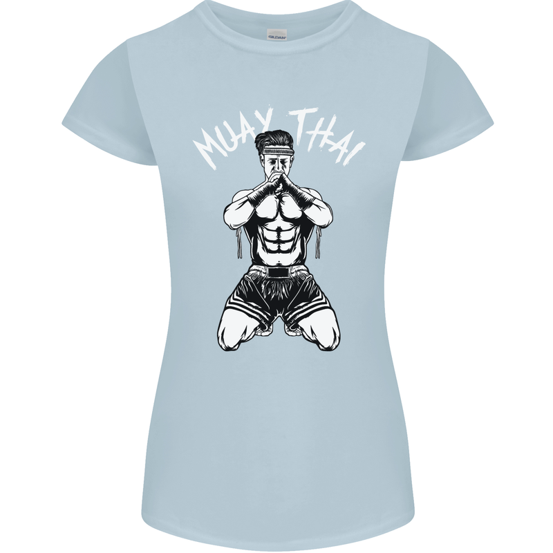 Muay Thai Fighter Mixed Martial Arts MMA Womens Petite Cut T-Shirt Light Blue