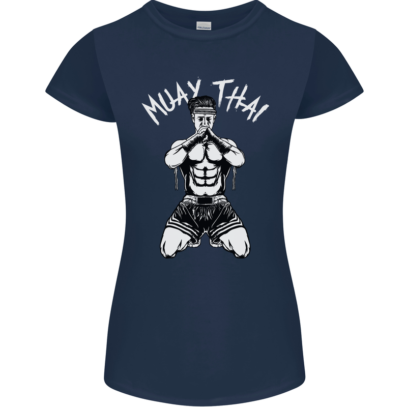 Muay Thai Fighter Mixed Martial Arts MMA Womens Petite Cut T-Shirt Navy Blue