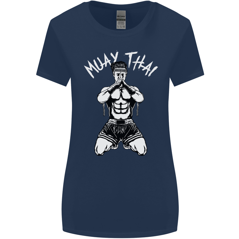 Muay Thai Fighter Mixed Martial Arts MMA Womens Wider Cut T-Shirt Navy Blue