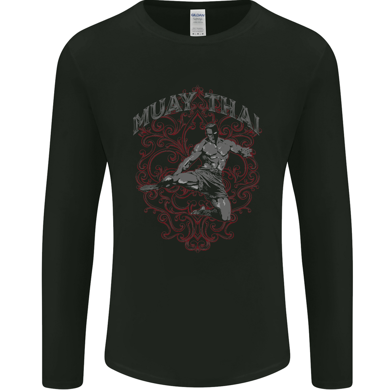 Muay Thai Fighter Warrior MMA Martial Arts Mens Long Sleeve T-Shirt Black