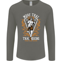 Muay Thai Fighter Warrior MMA Martial Arts Mens Long Sleeve T-Shirt Charcoal