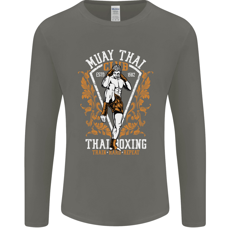 Muay Thai Fighter Warrior MMA Martial Arts Mens Long Sleeve T-Shirt Charcoal