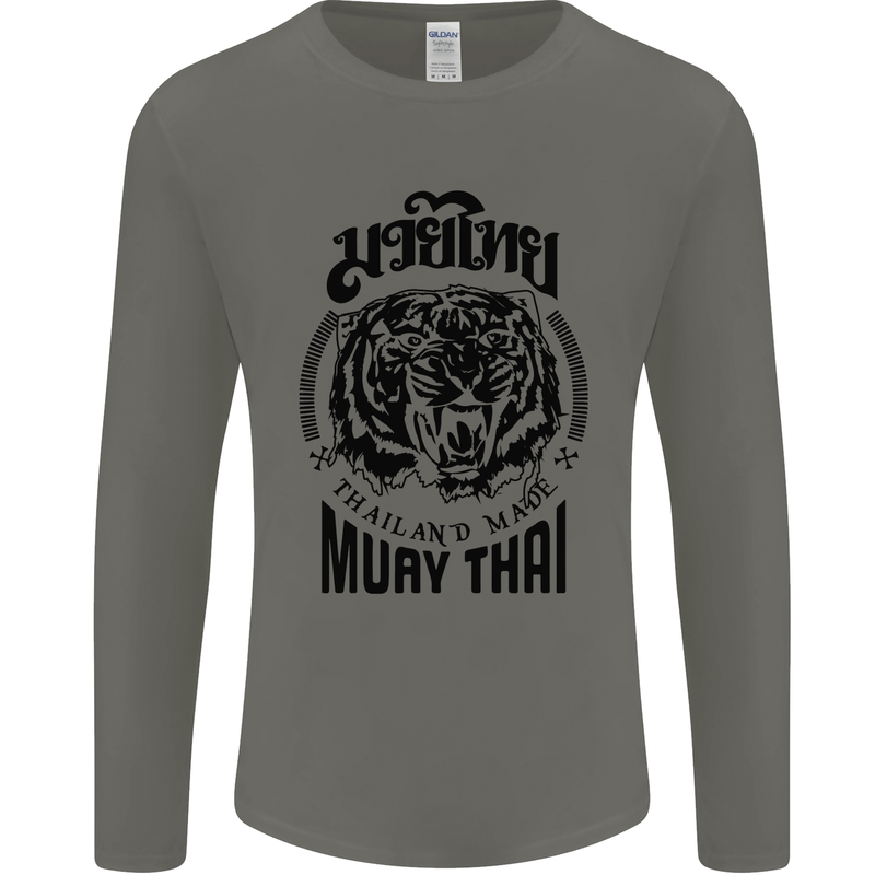 Muay Thai Fighter Warrior MMA Martial Arts Mens Long Sleeve T-Shirt Charcoal