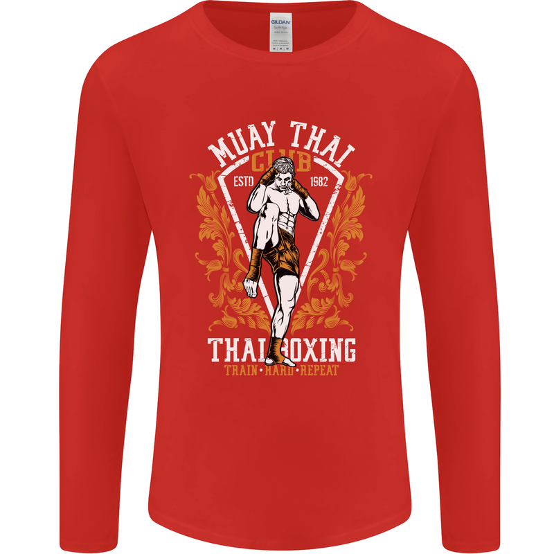 Muay Thai Fighter Warrior MMA Martial Arts Mens Long Sleeve T-Shirt Red