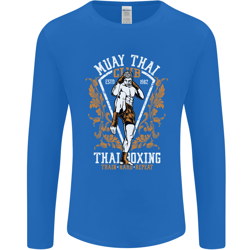 Muay Thai Fighter Warrior MMA Martial Arts Mens Long Sleeve T-Shirt Royal Blue