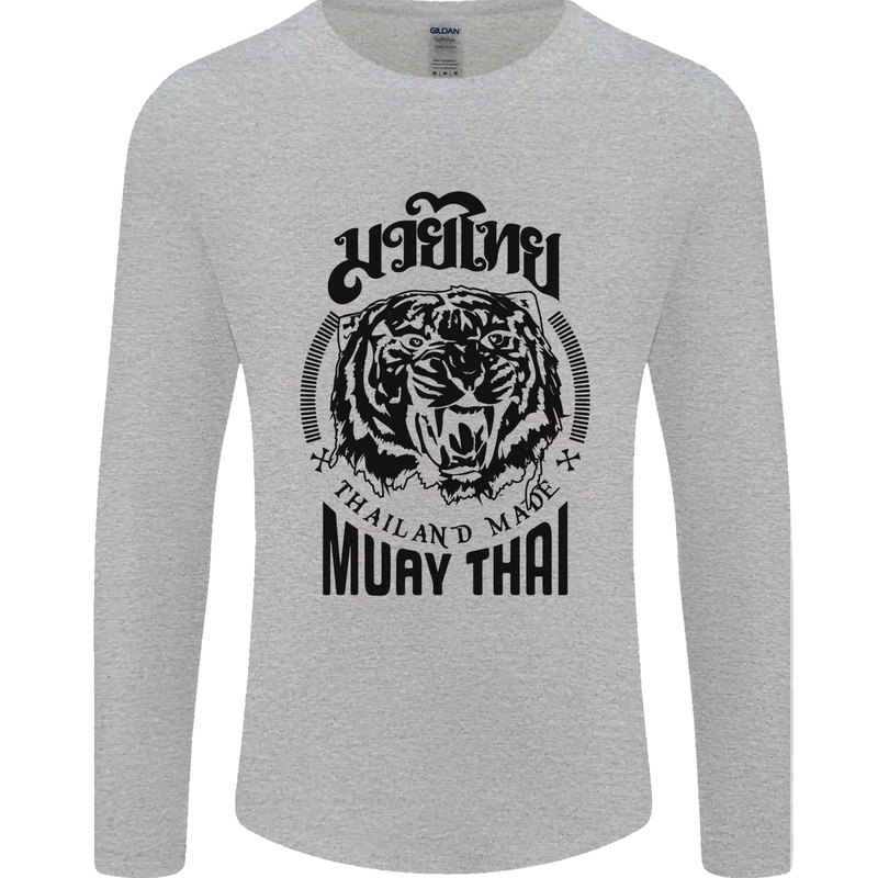 Muay Thai Fighter Warrior MMA Martial Arts Mens Long Sleeve T-Shirt Sports Grey