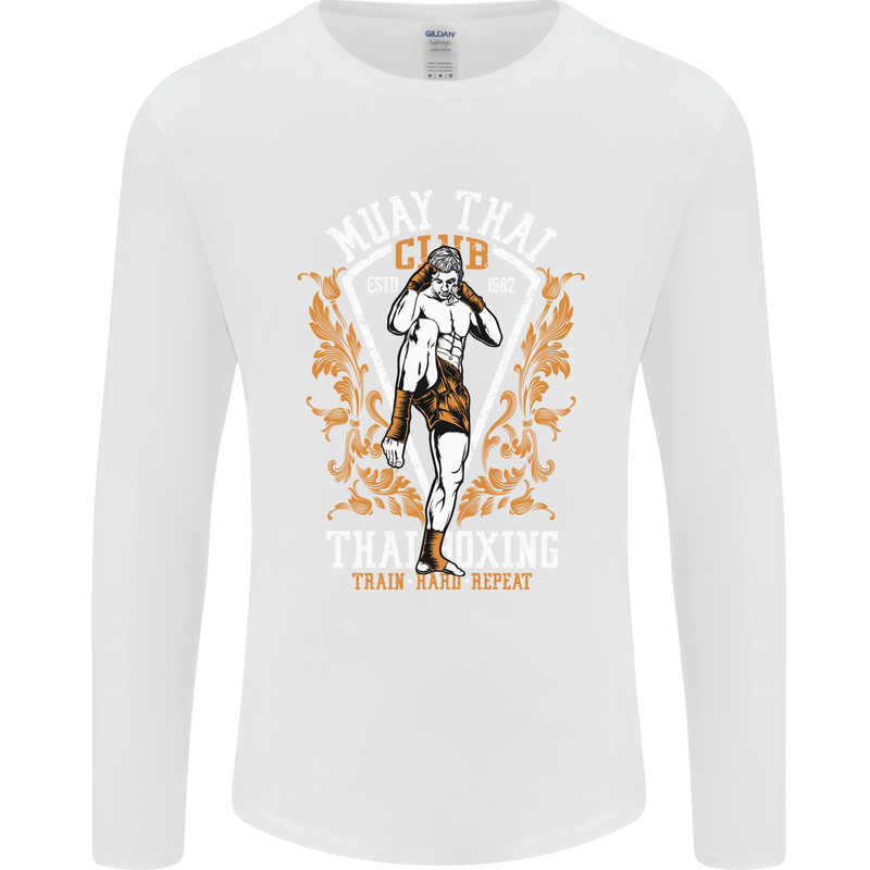 Muay Thai Fighter Warrior MMA Martial Arts Mens Long Sleeve T-Shirt White