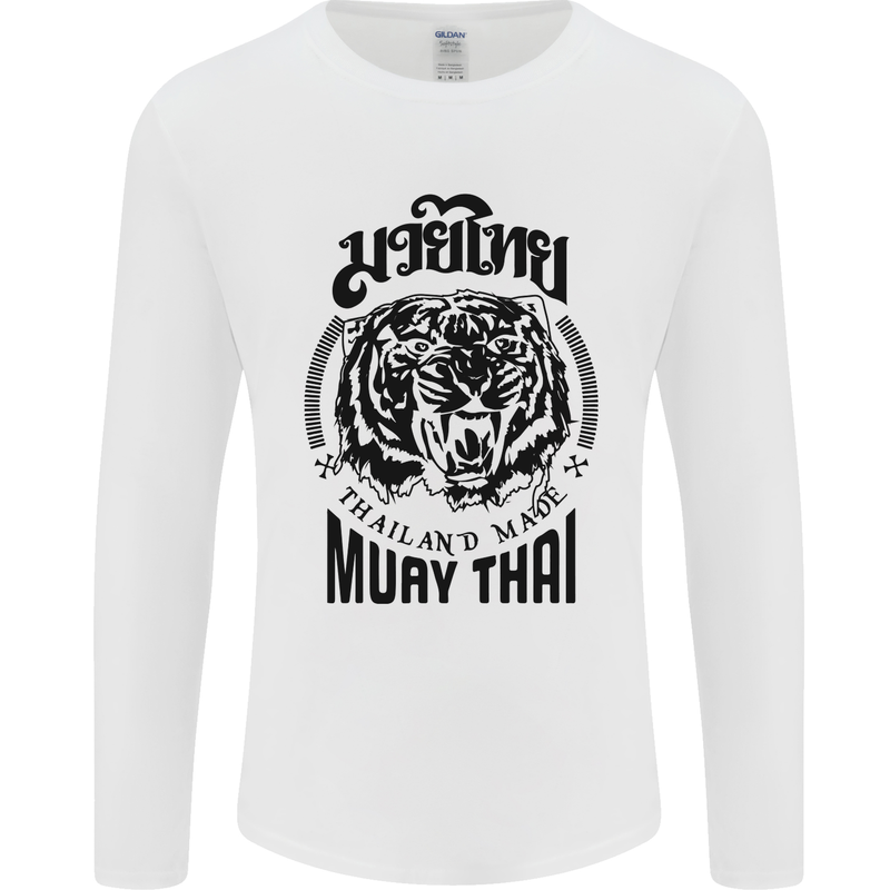 Muay Thai Fighter Warrior MMA Martial Arts Mens Long Sleeve T-Shirt White