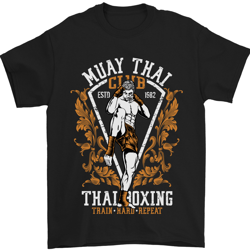 Muay Thai Fighter Warrior MMA Martial Arts Mens T-Shirt Cotton Gildan Black