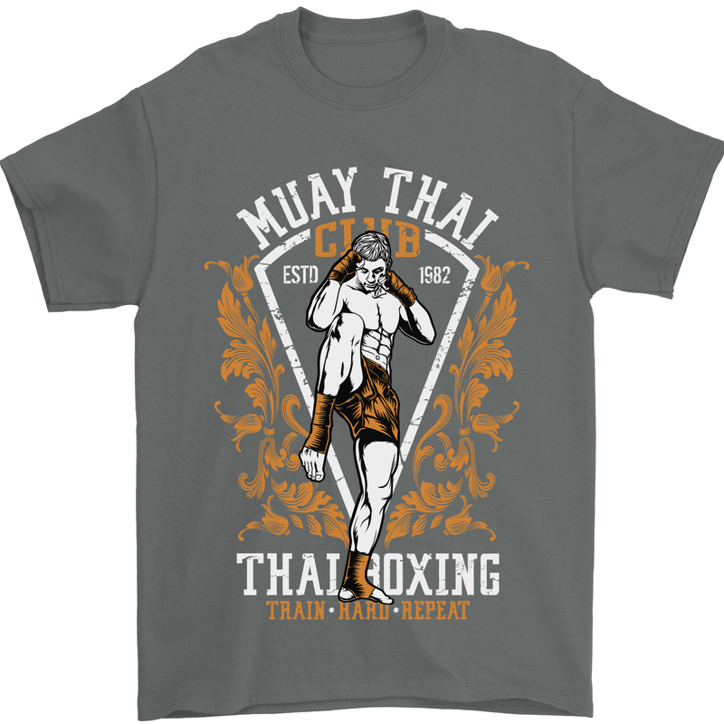 Muay Thai Fighter Warrior MMA Martial Arts Mens T-Shirt Cotton Gildan Charcoal