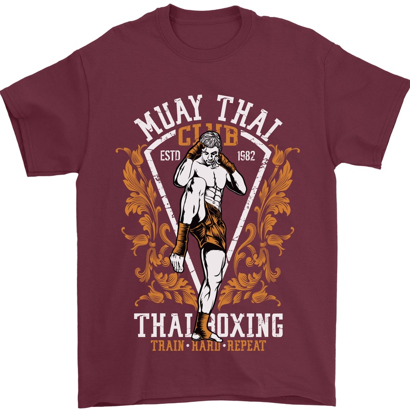 Muay Thai Fighter Warrior MMA Martial Arts Mens T-Shirt Cotton Gildan Maroon