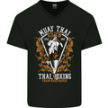 Muay Thai Fighter Warrior MMA Martial Arts Mens V-Neck Cotton T-Shirt Black