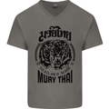 Muay Thai Fighter Warrior MMA Martial Arts Mens V-Neck Cotton T-Shirt Charcoal