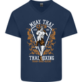 Muay Thai Fighter Warrior MMA Martial Arts Mens V-Neck Cotton T-Shirt Navy Blue