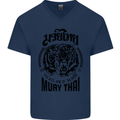 Muay Thai Fighter Warrior MMA Martial Arts Mens V-Neck Cotton T-Shirt Navy Blue