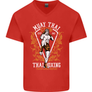 Muay Thai Fighter Warrior MMA Martial Arts Mens V-Neck Cotton T-Shirt Red