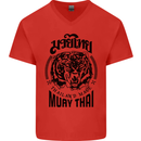 Muay Thai Fighter Warrior MMA Martial Arts Mens V-Neck Cotton T-Shirt Red