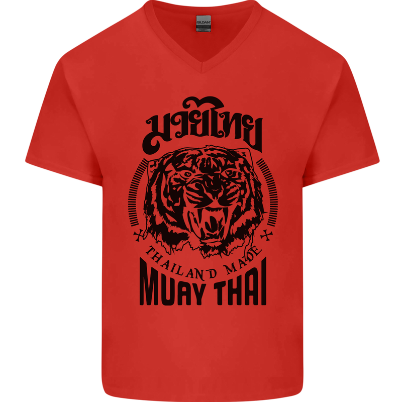 Muay Thai Fighter Warrior MMA Martial Arts Mens V-Neck Cotton T-Shirt Red