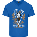Muay Thai Fighter Warrior MMA Martial Arts Mens V-Neck Cotton T-Shirt Royal Blue