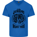 Muay Thai Fighter Warrior MMA Martial Arts Mens V-Neck Cotton T-Shirt Royal Blue