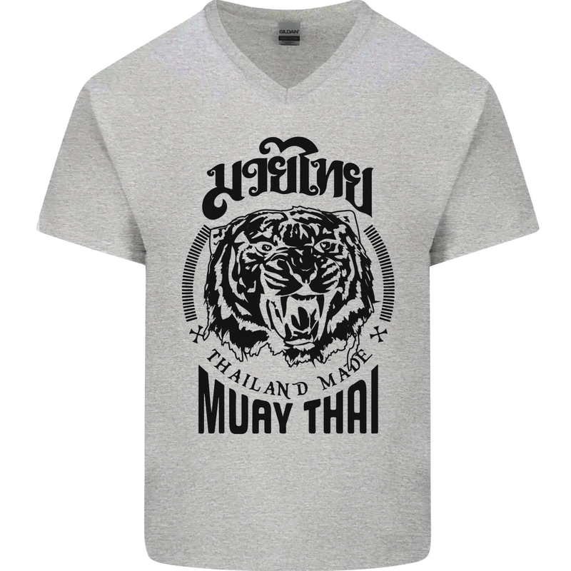 Muay Thai Fighter Warrior MMA Martial Arts Mens V-Neck Cotton T-Shirt Sports Grey