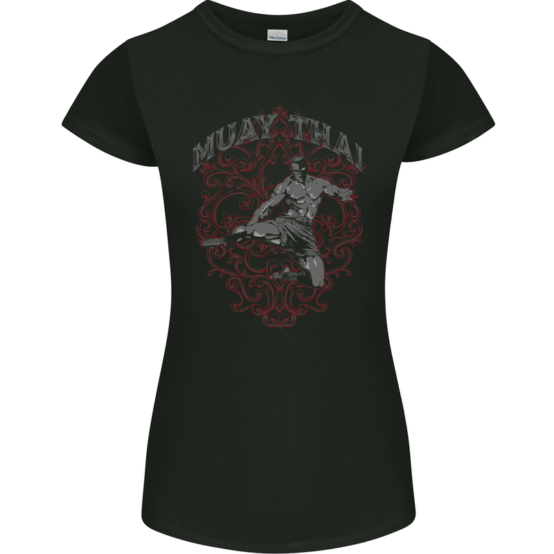 Muay Thai Fighter Warrior MMA Martial Arts Womens Petite Cut T-Shirt Black