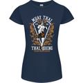 Muay Thai Fighter Warrior MMA Martial Arts Womens Petite Cut T-Shirt Navy Blue