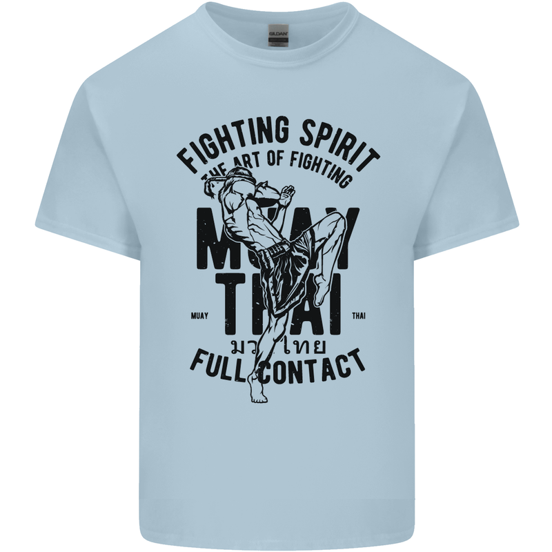 Muay Thai Full Contact Martial Arts MMA Mens Cotton T-Shirt Tee Top Light Blue
