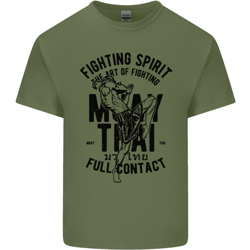 Muay Thai Full Contact Martial Arts MMA Mens Cotton T-Shirt Tee Top Military Green