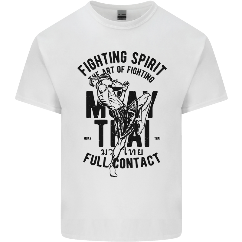 Muay Thai Full Contact Martial Arts MMA Mens Cotton T-Shirt Tee Top White
