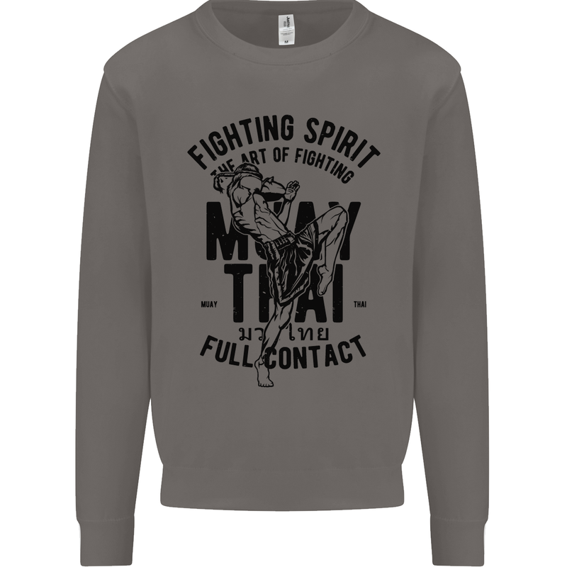 Muay Thai Full Contact Martial Arts MMA Mens Sweatshirt Jumper Charcoal