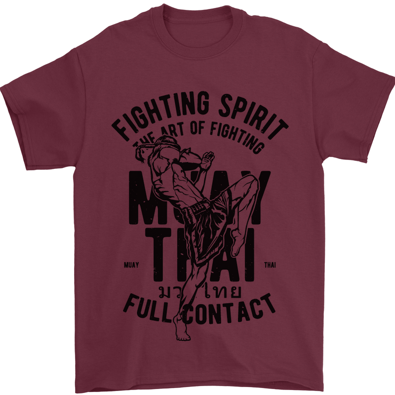 Muay Thai Full Contact Martial Arts MMA Mens T-Shirt Cotton Gildan Maroon