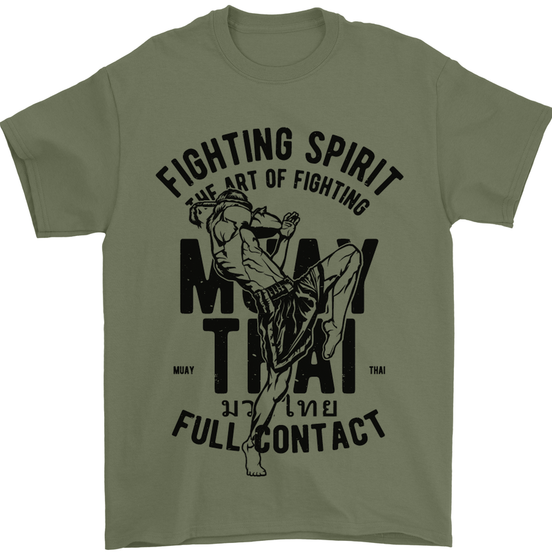 Muay Thai Full Contact Martial Arts MMA Mens T-Shirt Cotton Gildan Military Green