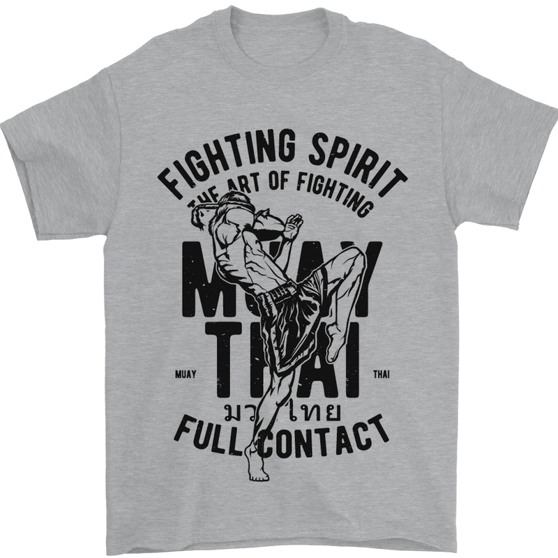 Muay Thai Full Contact Martial Arts MMA Mens T-Shirt Cotton Gildan Sports Grey