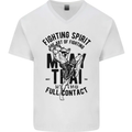 Muay Thai Full Contact Martial Arts MMA Mens V-Neck Cotton T-Shirt White