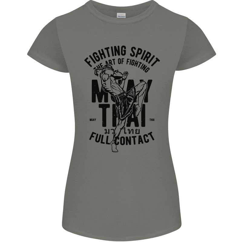 Muay Thai Full Contact Martial Arts MMA Womens Petite Cut T-Shirt Charcoal