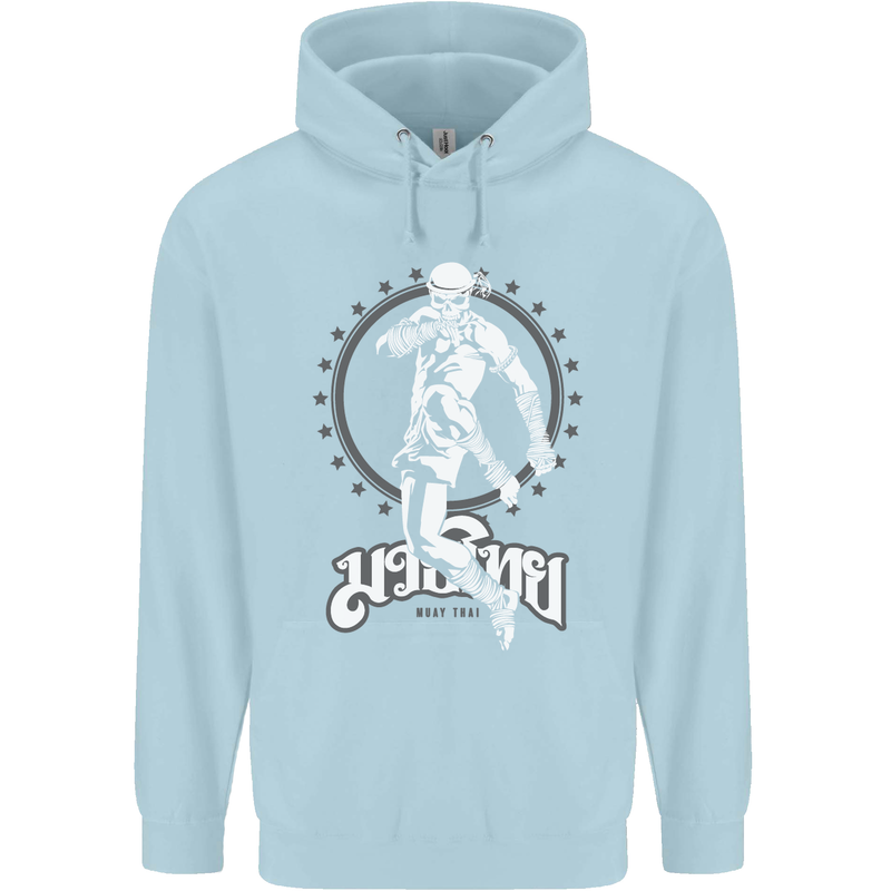 Muay Thai Skeleton MMA Mixed Martial Arts Childrens Kids Hoodie Light Blue