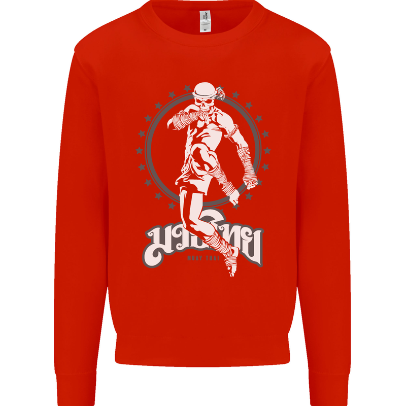 Muay Thai Skeleton MMA Mixed Martial Arts Kids Sweatshirt Jumper Bright Red