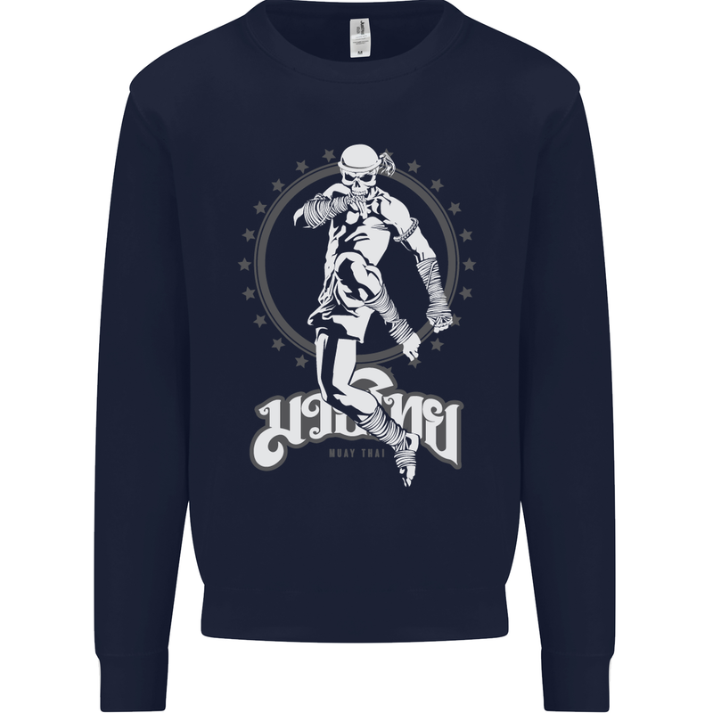 Muay Thai Skeleton MMA Mixed Martial Arts Kids Sweatshirt Jumper Navy Blue